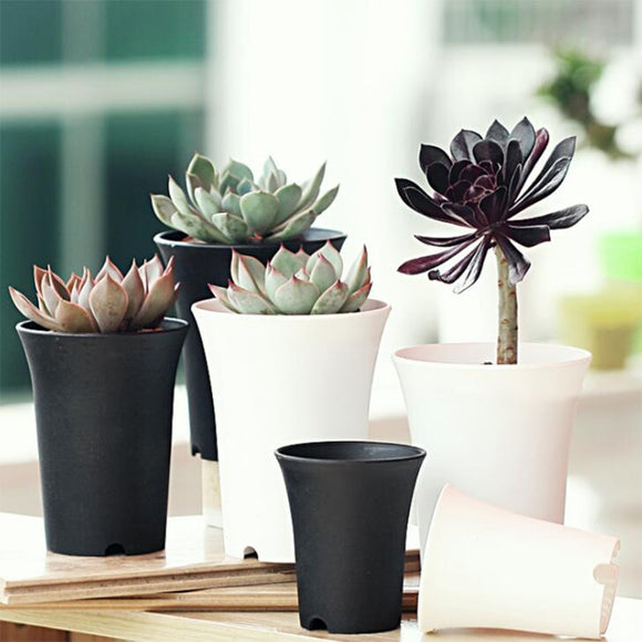 Brief Black White Flower Pot Plastic Succulent Plant Pot Thick Matt Round High Waist Flower Pot Home Garden Office Decor