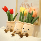 Lifelike Tulip&Succulent Plants Plush Stuffed Toys Soft Bookshelf Decor Doll Creative Potted Flowers Pillow for Girls Kids Gift