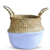 Handmade Bamboo Storage Baskets Foldable Laundry Straw Patchwork Wicker Rattan Seagrass Belly Garden Flower Pot Plante Basket