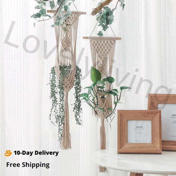 Macrame Wall Hanging Basket Macrame Plant Hanger Wall Planter Balcony Decorations Indoor wWall Plant Holder Hanging Pot